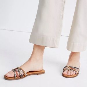 The Tracie Crisscross Slide Sandal in Snake Embossed Leather